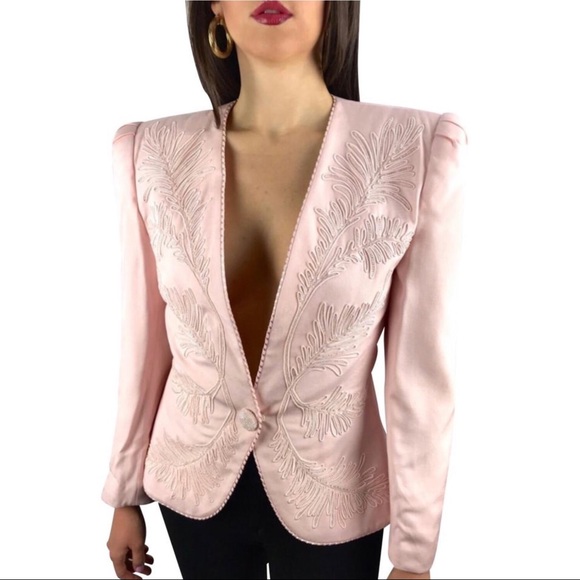 Nolan Miller Jackets & Blazers - Vintage NOLAN MILLER pastel pink beaded blazer